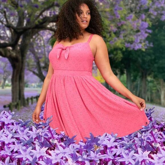 TORRID PLUS SIZE Mini Pink Knit Embroidered Skater Dress With A Sweetheart Neckl - Picture 7 of 16